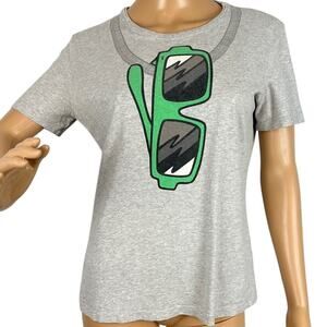 See By Chloe Women's Fit Tee Shirt Gray with Green Sunglasses Screen-print SZ 8